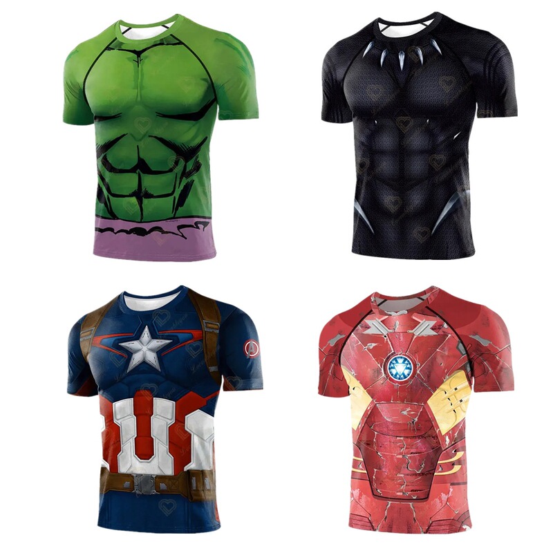 Cross-border factory Marvel superhero cosplay short-sleeve men's T-shirt, featuring Iron Man, Spider-Man, and other heroes Cross-border factory Marvel superhero cosplay short-sleeve men's T-shirt, featuring Iron Man, Spider-Man, and other heroes