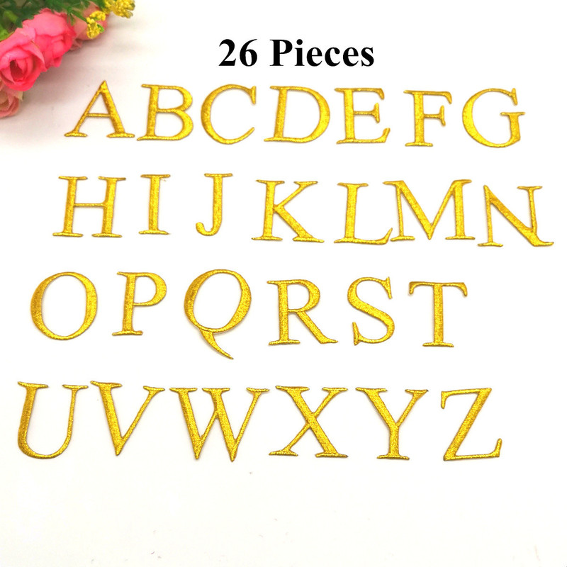English Alphabet Gold and Silver Thread Patches DIY Materials Cosplay Anime Dress Ancient Costume Ethnic Embroidery Embroidered Cloth Patches English Alphabet Gold and Silver Thread Patches DIY Materials Cosplay Anime Dress Ancient Costume Ethnic Embroidery Embroidered Cloth Patches