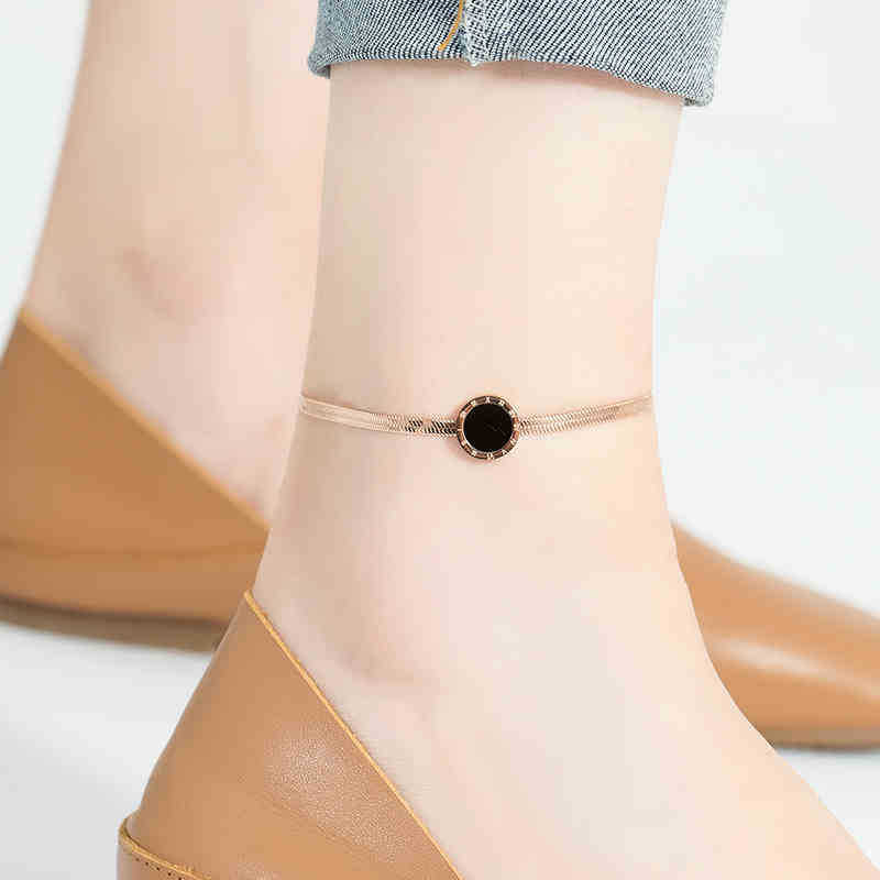 Wenjian disco digital romano hueso de serpiente cadena del tobillo tobillera de acero de titanio anillo de la pierna femenina joyería de Playa de las mujeres Internet celebridad