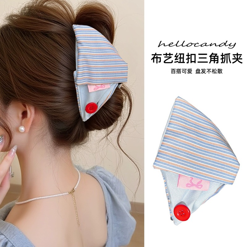 デザイナー三角グリッパーファブリックチェック柄サメクリップヘアピンニッチ気質ヘアピン後頭部クリップ女性用|undefined