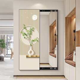 北欧玄关装饰画可关闭隐藏落地镜客厅卧室隐形穿衣镜推拉镜子壁画
