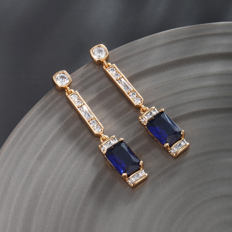 Xuping joyería de bronce de piedra artificial color azul geometría pendientes cuadrados pendientes de lujo pendientes de orejas al por mayor mujeres
