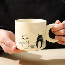 可爱猫咪陶瓷杯高颜值马克杯情侣卡通水杯一对家用早餐杯咖啡杯