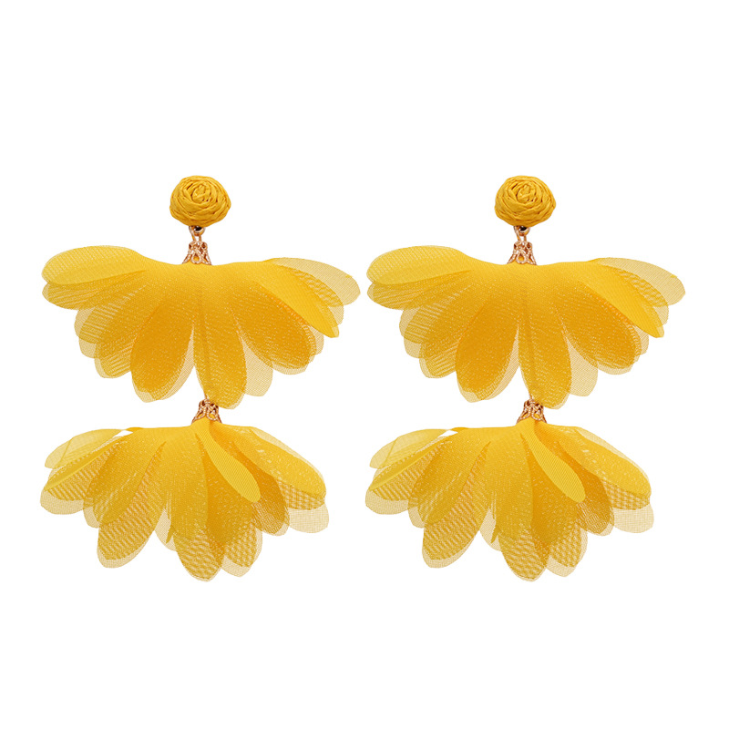 Pendientes de borla de flores de gasa de hierba de Lafite de moda Pendientes de estilo de vacaciones de personalidad de nicho Pendientes exagerados de lujo ligero