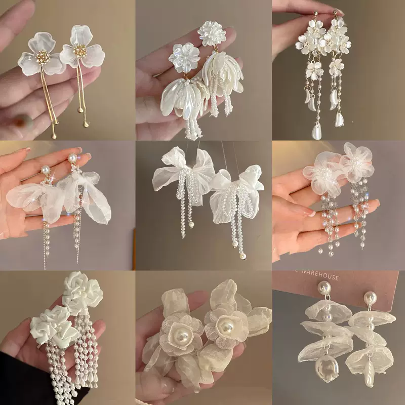 Серьги Baoyu bow & flower коллекция, французский лёгко-люкс стиль с жемчужной отделкой