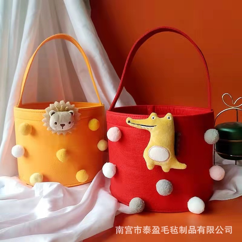 毛毡伴手礼手拎包 宝宝满月周岁手提包 可爱抱抱桶创意满月手拎包