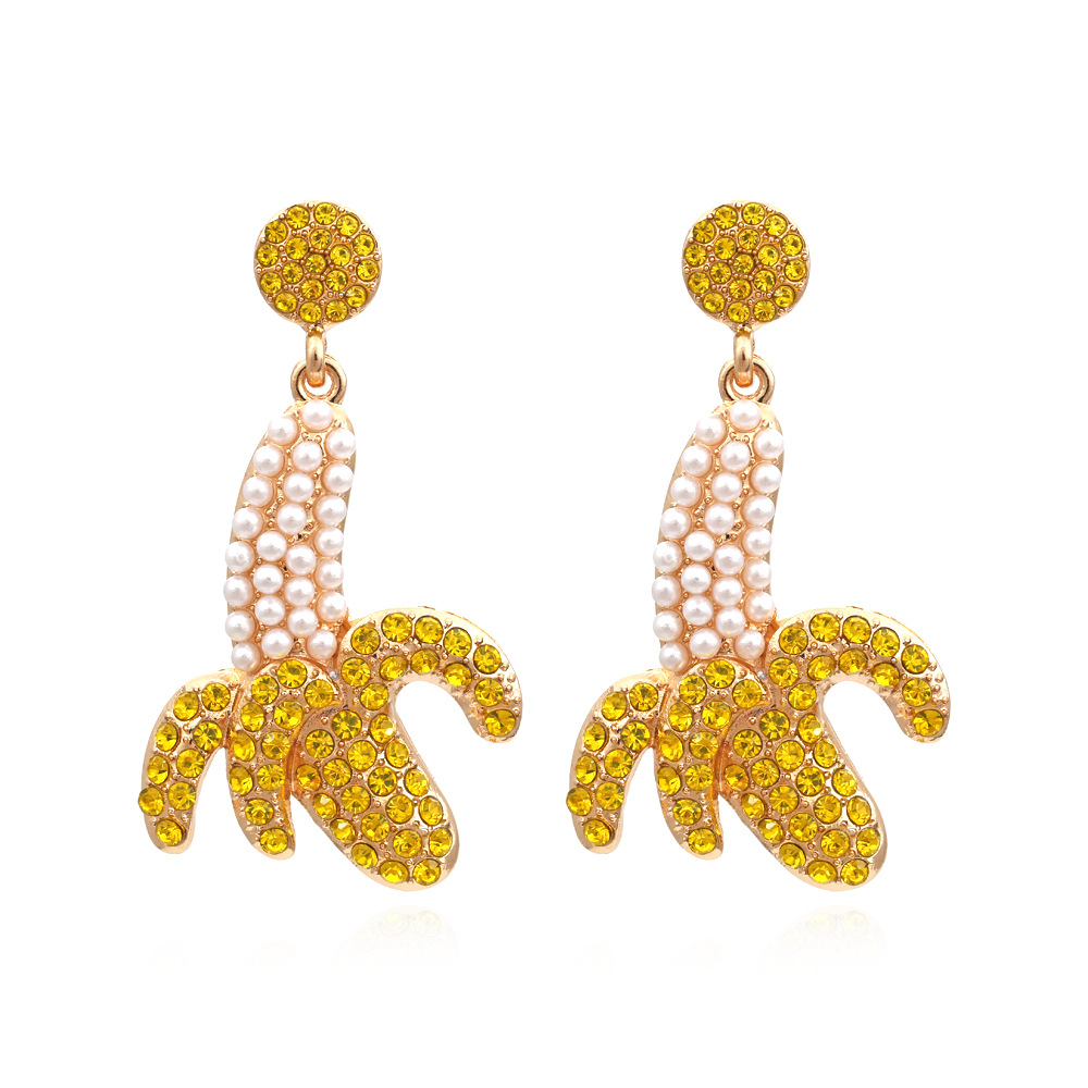 1 Pair Casual Cute Banana Zinc Alloy Rhinestones Drop Earrings display picture 1