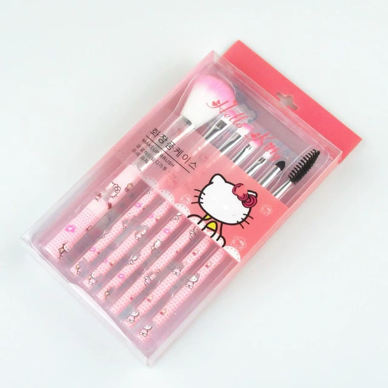 Makeup Brush Set 7-Piece, Face & Eye Brushes, Pink Handle Beginner Kit, 7pcs