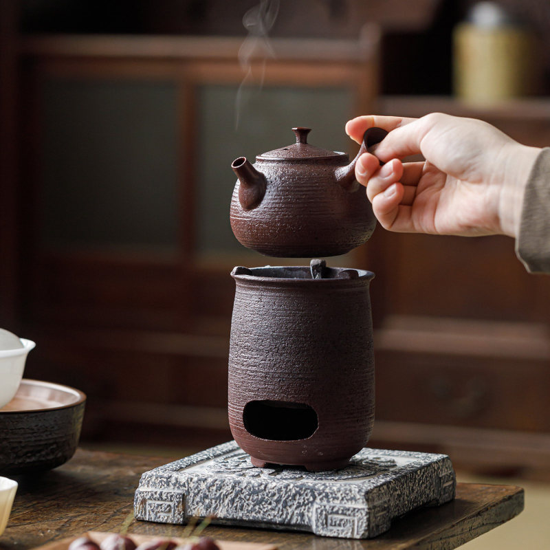 Guanlan Coarse Pottery Charcoal Stove Autumn-Style Side-Handle Teapot Tea Brewing Set Outdoor Camping Tea Brewing Stove Charcoal Stove Tea Warmer Stove