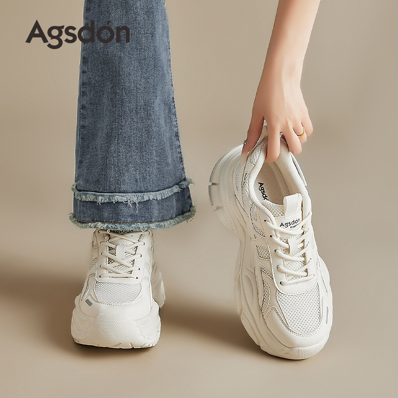 Augustion zapatos de papá de suela gruesa para mujer 2025 nuevo verano casual malla ligera zapatos deportivos blancos pequeños ins marea