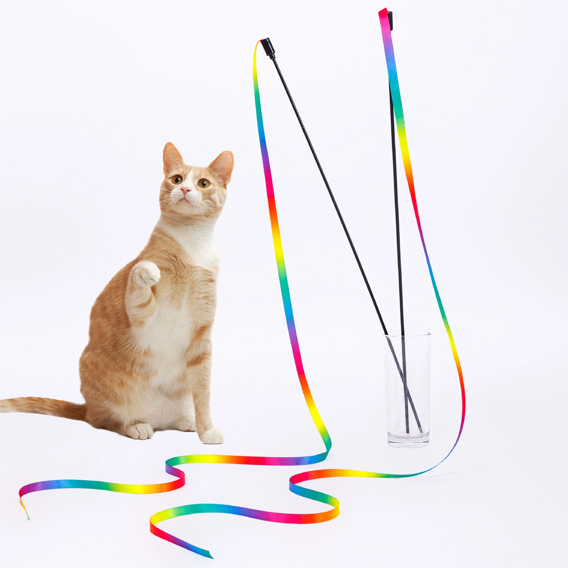 Прямая поставка с фабрики Двусторонняя Радужная тесьма кошачья палка трансграничная Радужная тесьма игрушка для кошек кошачья сетка Красная кошка