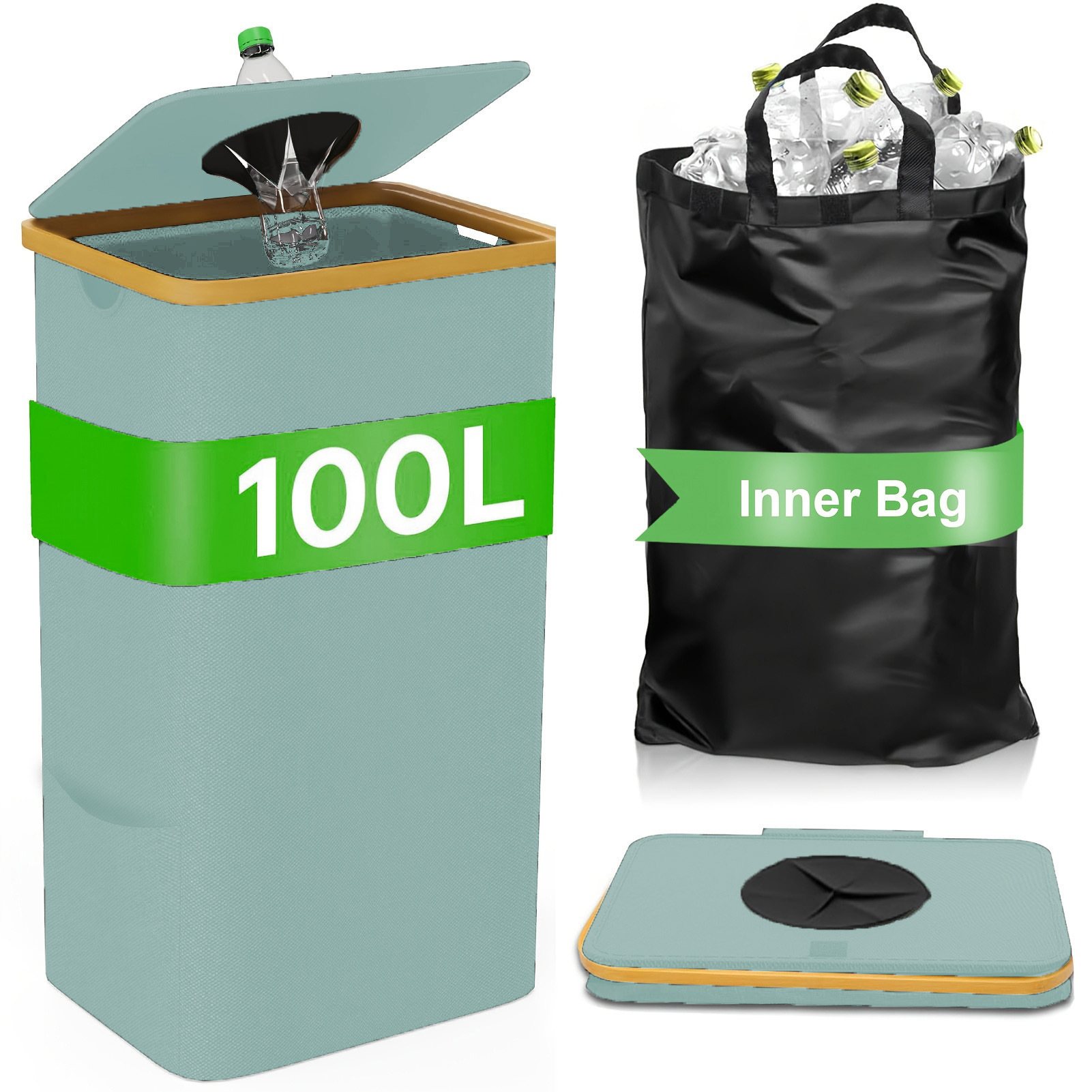 Cesta transfronteriza de artículos diversos y ropa sucia con tapa, cesta de almacenamiento de tela Oxford de bambú reciclada plegable, hogar con bolsa interior, caja de botella