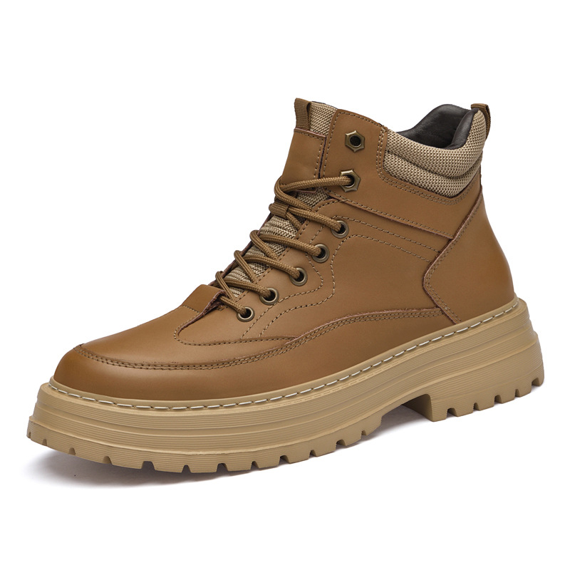 Herren kurze Stiefel Britischer Wind Herbst und Winter neue Arbeitsstiefel Flut alles High Top große gelbe Stiefel Mode_voghion.com