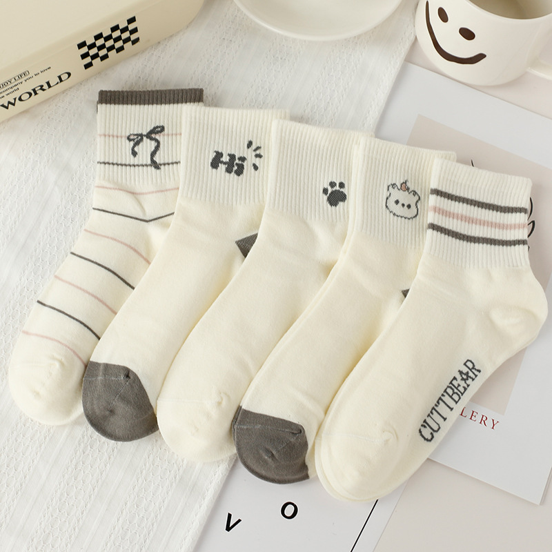 Wholesale White Socks for Women, Spring and Autumn Mid-Calf Socks, Trendy Cute Sports Socks, Autumn and Winter Breathable Versatile Unisex Long Socks