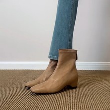 做货中~极简内增高弹力瘦瘦靴女后拉链英伦风方头百搭通勤小短靴