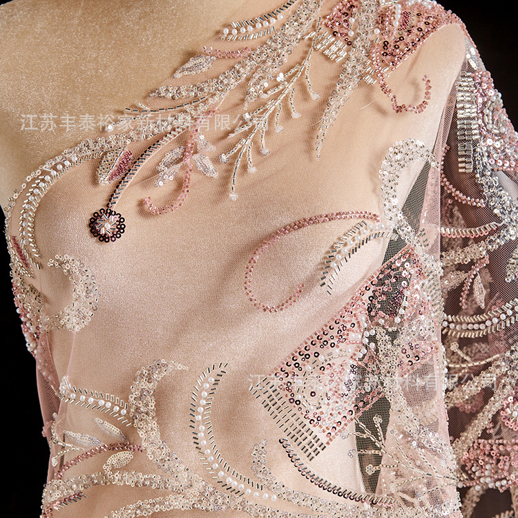 Lujo ligero vestido de boda estilo europeo y americano vestido de malla de pañuelo bordado tela de moda de moda de mujer comercio exterior transfronterizo