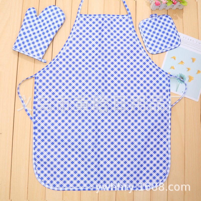 格子小清新围裙套装