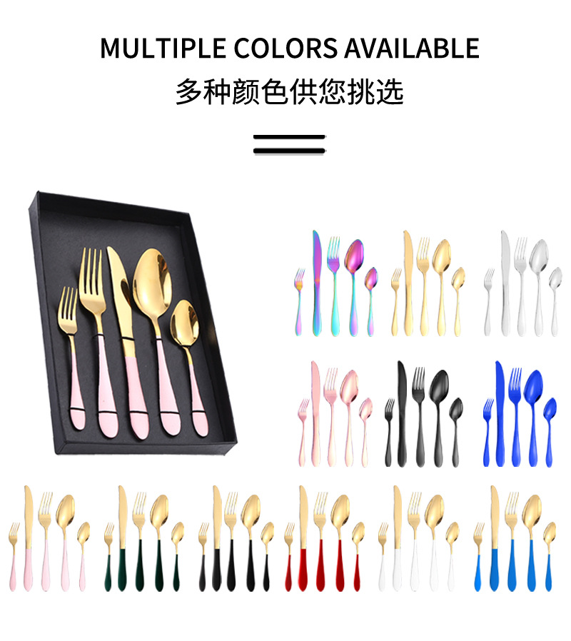 Procesamiento de muestras personalizado de cubiertos de acero inoxidable 1012 cinco piezas principales cuchillo de filete de comida occidental tenedor cuchara logotipo personalizado