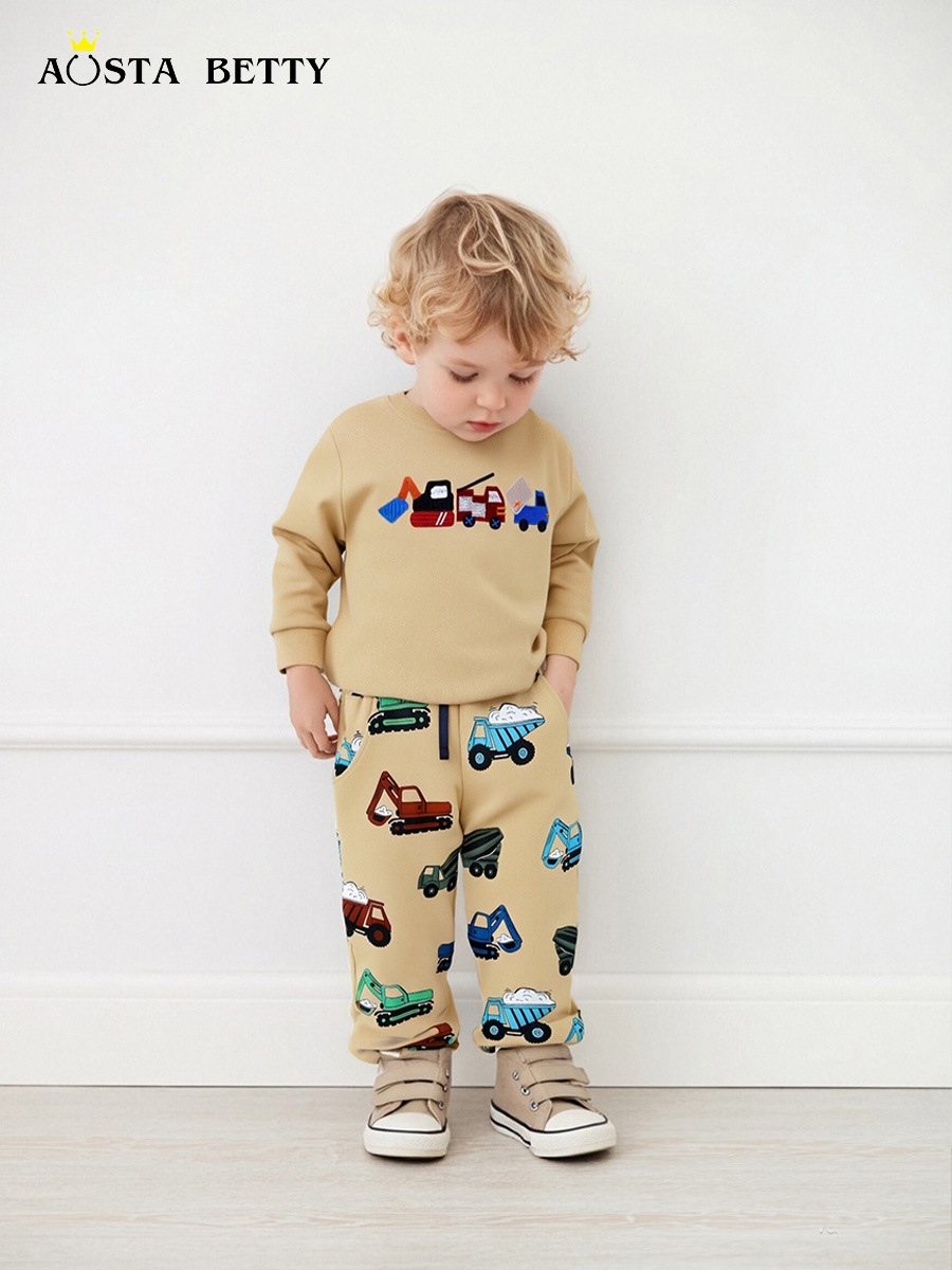 Suéter para niños de origen transfronterizo Moda europea y americana Bordado de coche Suéter para niños Suéter de algodón de punto con cuello redondo