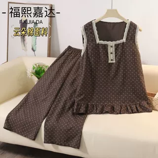 福熙嘉达云朵棉碎花洋气休闲家居服套装女大码宽松显瘦睡衣可外穿