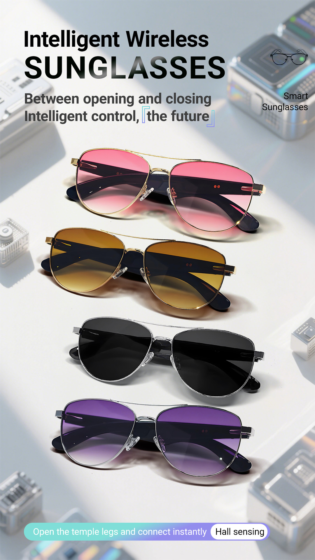 Ai smarta bluetooth glasögon med röstassistent för musik och samtal_voghion.com