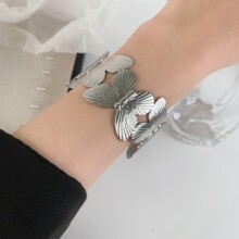 跨境欧美时尚高级蝴蝶金属开口压纹手镯优雅可爱小众设计首饰饰品