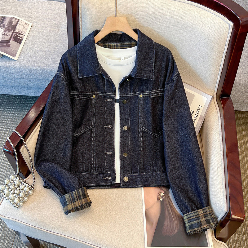 American Retro Denim Deep Blue Original Color Denim Jacket for Women, Short Style, Early Autumn 2026, New Thin Regular Shoulder Jacket