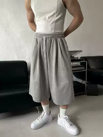 MYQ Gray Sweatpants Men's Summer Loose Casual Cropped Pants Korean Style Relaxed Fit Streetwear Trendy