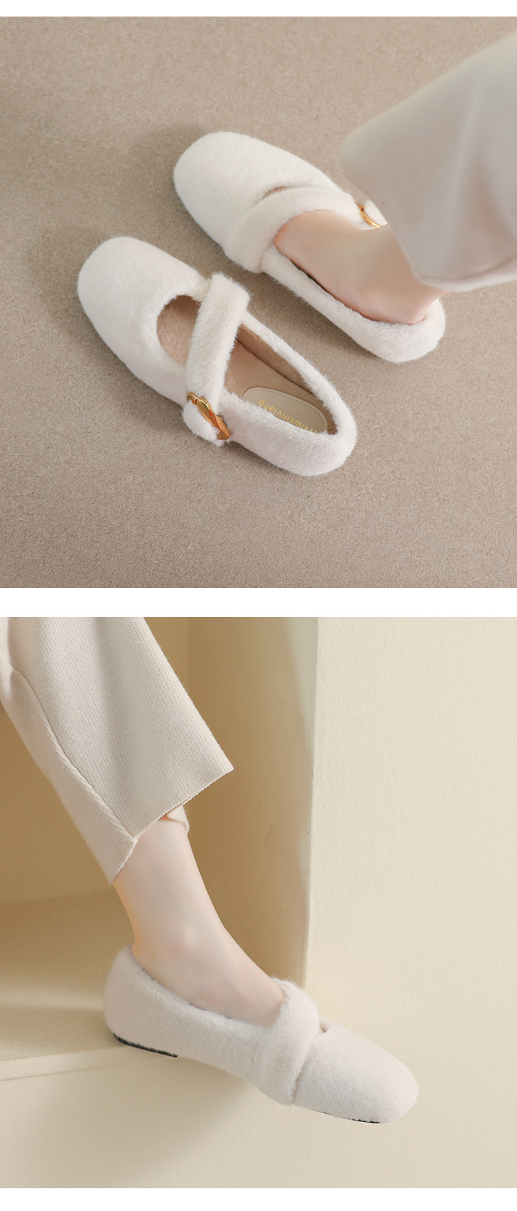 Fury apavi sieviešu virsdrēbēm, 2023. gada jaunās ziemas plīša vienas līnijas apavi ar seklu muti, plakanu zoli_voghion.com