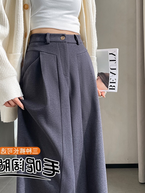 Real Shot of 2025 Autumn and Winter New Woolen Wide-Leg Pants Straight-Leg Floor-Length Pants High-Waisted Straight Warm Casual Pants Floor-Length Pants for Women