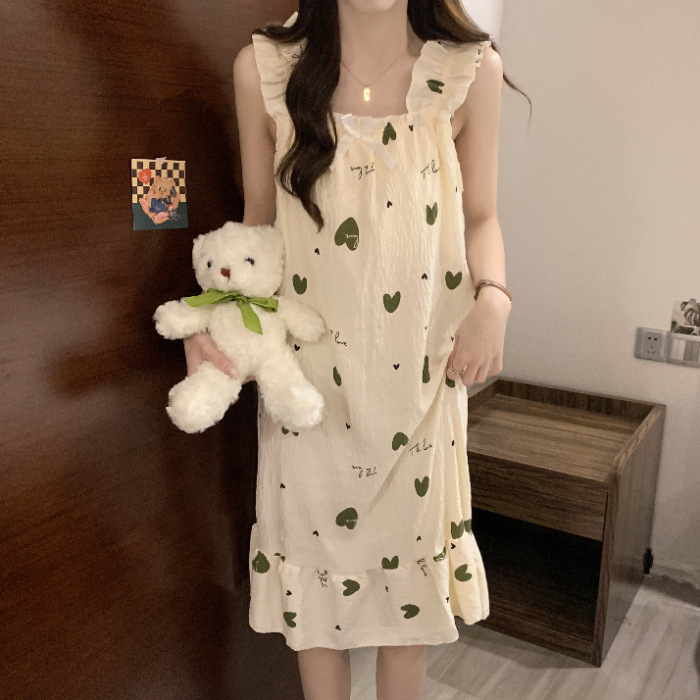 2025 pijama de cabina giratorio cojín de pecho nubes de algodón de verano dulce viento pijama delgado ropa para el hogar comercio exterior