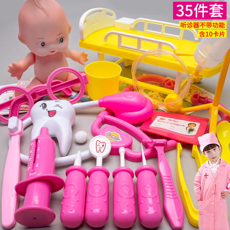 Los niños juegan a las casitas pequeño doctor juego de juguete chica enfermera herramienta inyección caja médica estetoscopio Masculino