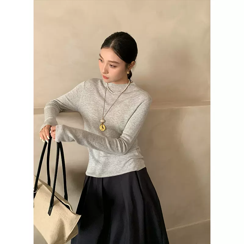 衣尔衫 舒适好穿 半高领羊毛长袖正肩纯色针织衫女新款韩系0541