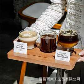 木质咖啡套装装茶盘托盘三孔鸡尾酒酒杯饮品品鉴咖啡胶囊展示架
