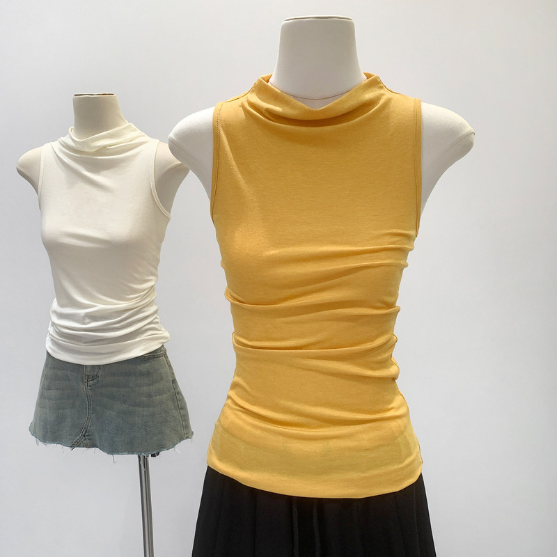 Purely desirable hot girl slim-fit half-high collar sleeveless tank top for women, summer outerwear, 2026 new super popular age-reducing slimming top Purely desirable hot girl slim-fit half-high collar sleeveless tank top for women, summer outerwear, 2026 new super popular age-reducing slimming top