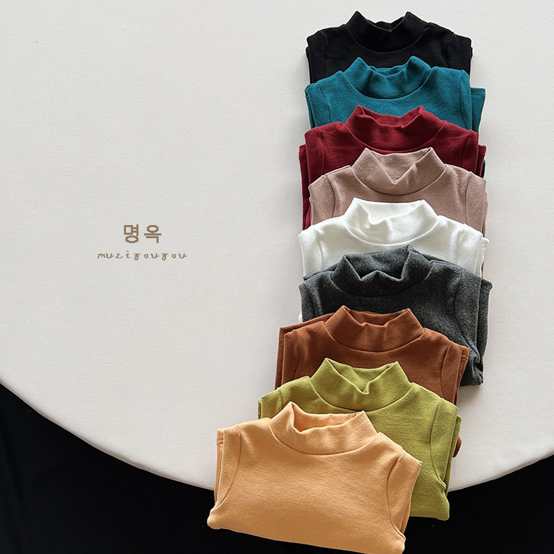 Camisa de fondo de cachemir de algodón para niños 2024 Otoño e Invierno para hombres y mujeres Camiseta de manga larga con cuello medio para niños ropa de abrigo elástica para niños