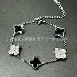 跨境爆款钛钢13mm四叶草手链双面镶钻颅内真空18k不掉色韩版潮流