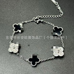 跨境爆款钛钢13mm四叶草手链双面镶钻颅内真空18k不掉色韩版潮流