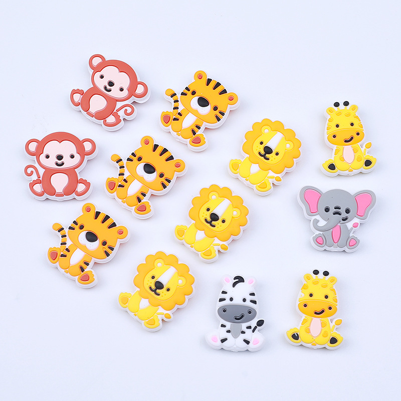 New Style Tiger and Lion Silicone Beads Baby Teething Food Grade Gum Teether Nipple Chain Accessories Zebra Colorful Beads Wholesale