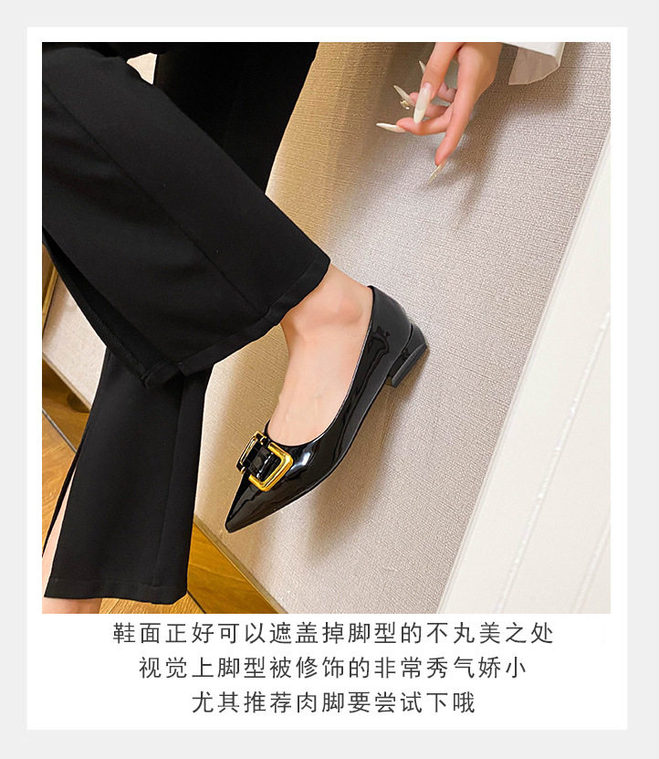 Giày lười nữ mũi nhọn gót thấp khóa kim loại phối màu trơn — màu đen, màu đỏ chi tiết 8
