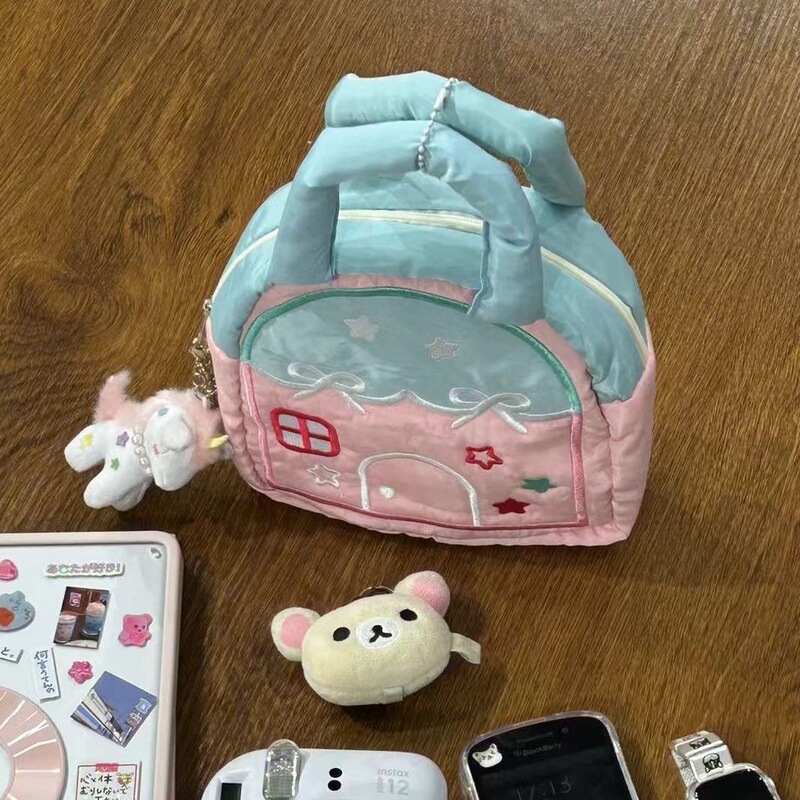 Cute Little House Handbag Large Capacity Girl Storage Bag Candy Color Embroidery Bag
