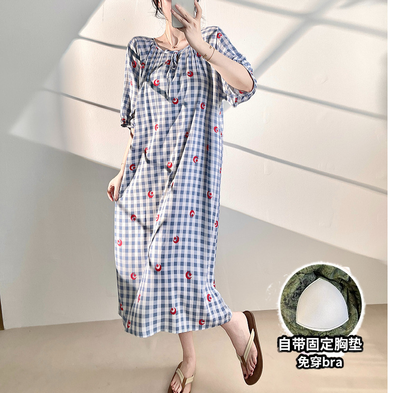 파란색 격자 별과 달(가슴 패드 포함)