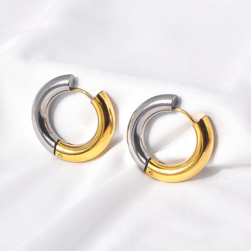 1 Pair Casual Simple Style Round Color Block Plating Titanium Steel Earrings display picture 4