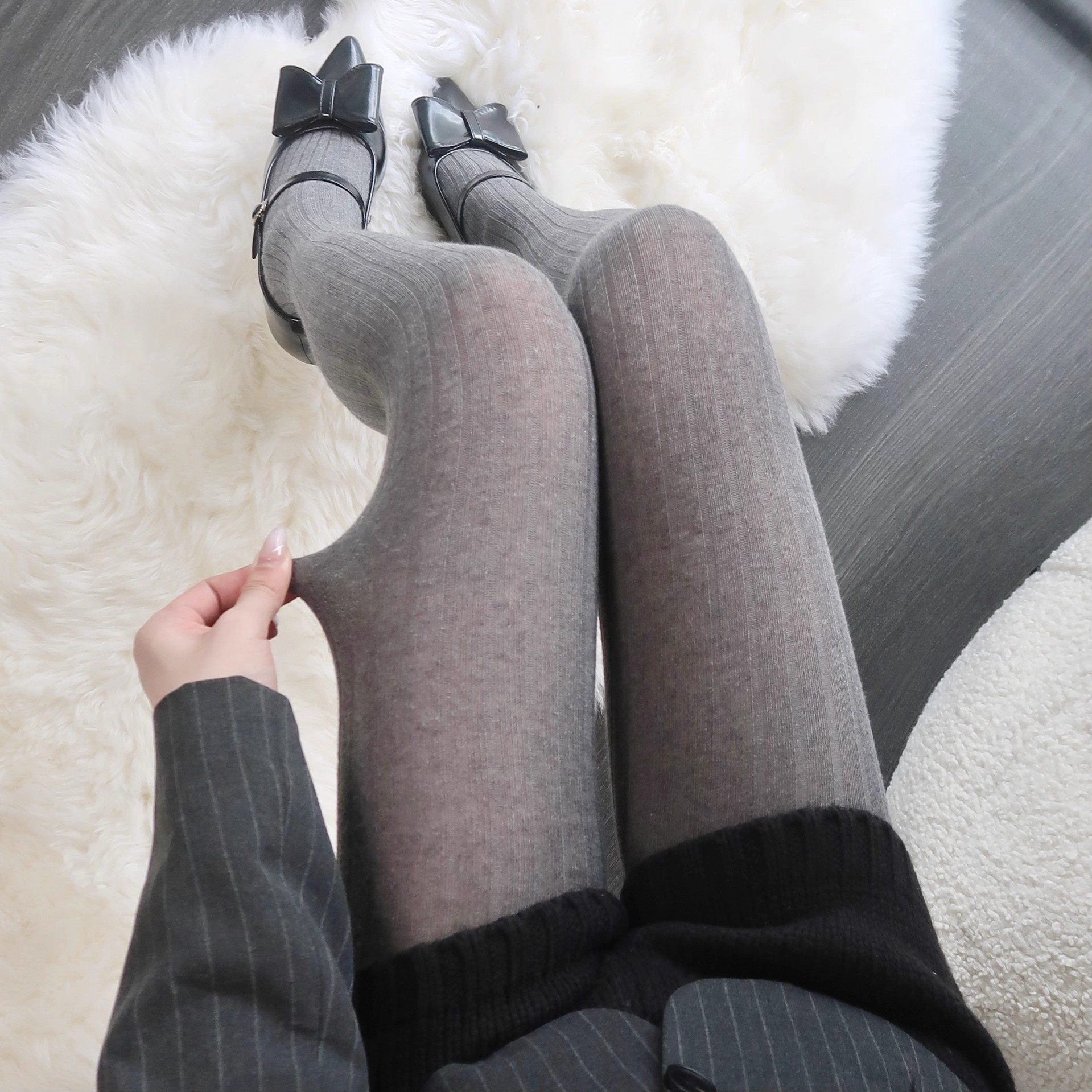 Cotton Wide Striped Leggings for Women, Miu Style, Autumn and Winter Slimming Outerwear Leggings, Thin Semi-Sheer Base Socks