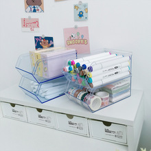 日式桌面收纳盒学生手账胶带整理盒透明可视可叠加化妆杂物储物盒