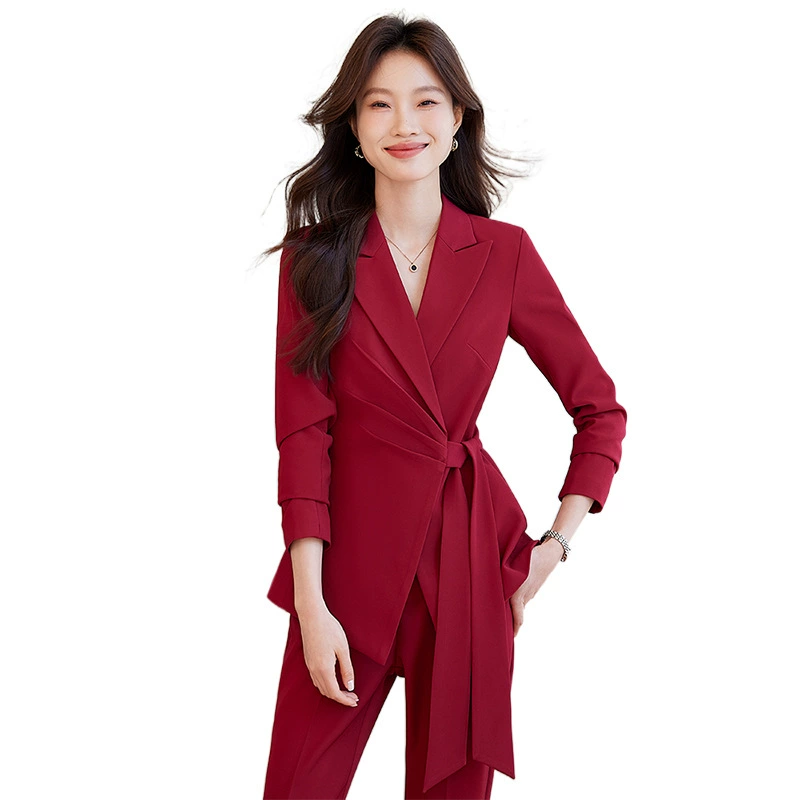 Autumn red fashionable classic suit jacket, set for work