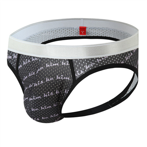 New European and American branded men's underwear fashion print ice silk breathable mesh super large pocket fun double bottom 