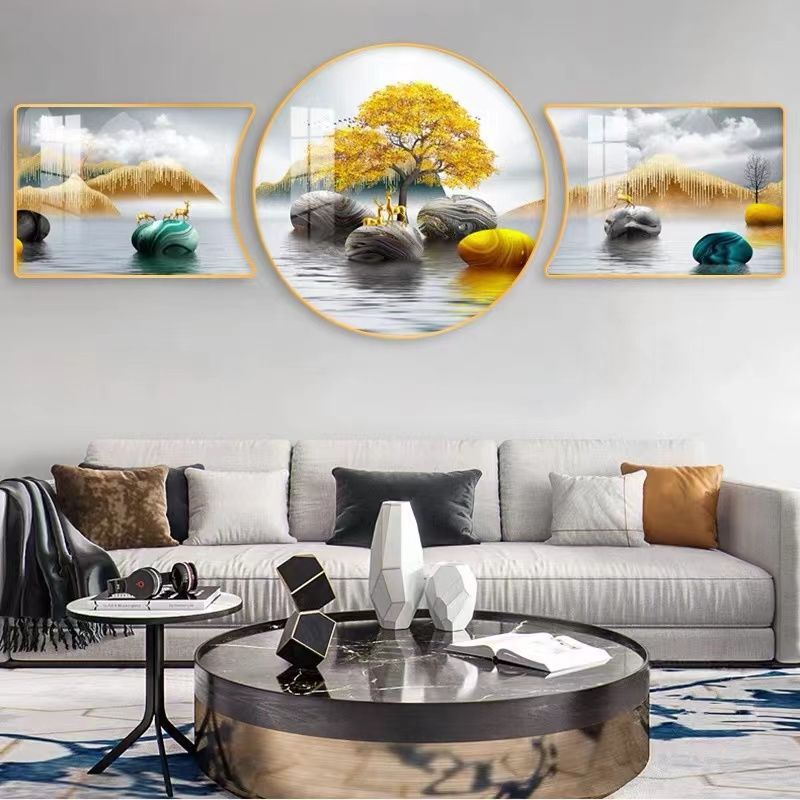现代简约客厅装饰画沙发背景墙挂画抽象轻奢卧室壁画新中式三联画|undefined