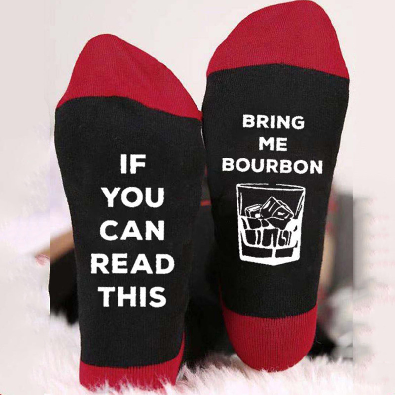 Calcetines de algodón transfronterizos de otoño e invierno para hombres y mujeres copa de vino tinto personalizada calcetines casuales de media pantorrilla ins medias transpirables a juego de colores de moda al por mayor