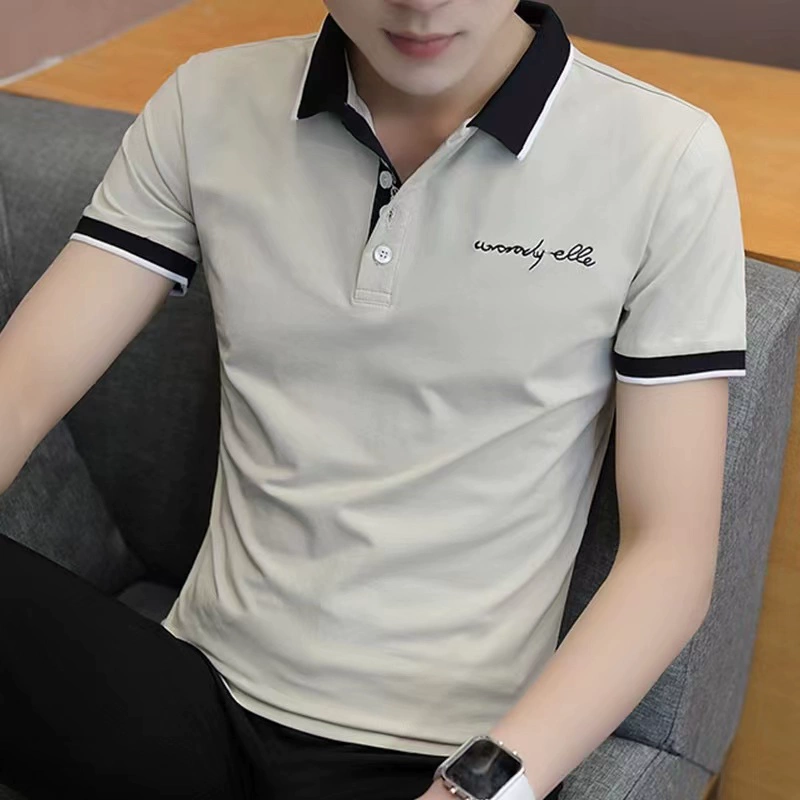 Летное поло, трендовый шелковый T‑shirt для отдыха, с коротким рукавом, высокий воротник, slim fit